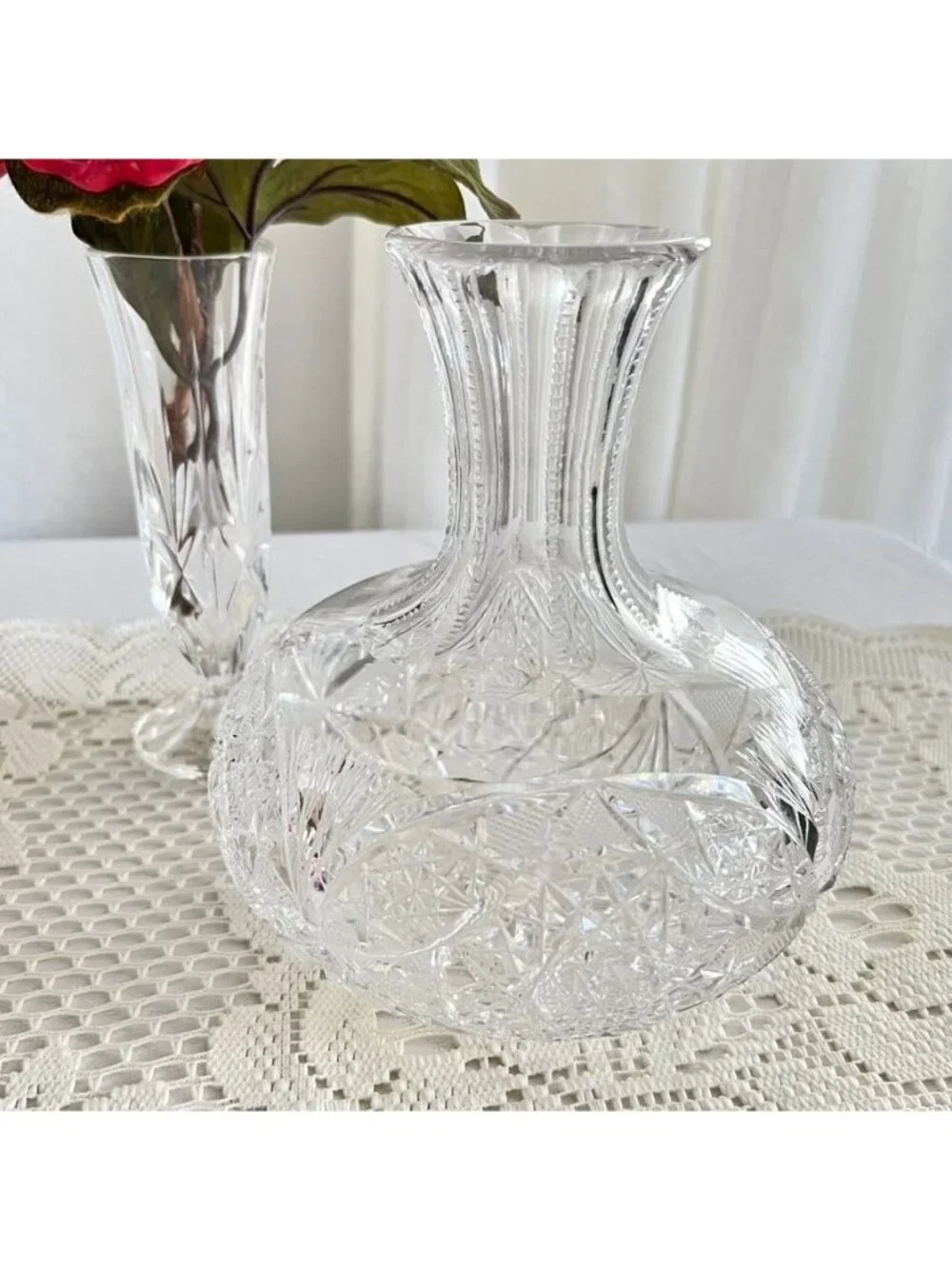 Vintage ABP Cut Glass Decanter Water Carafe Barware American Brilliant Design